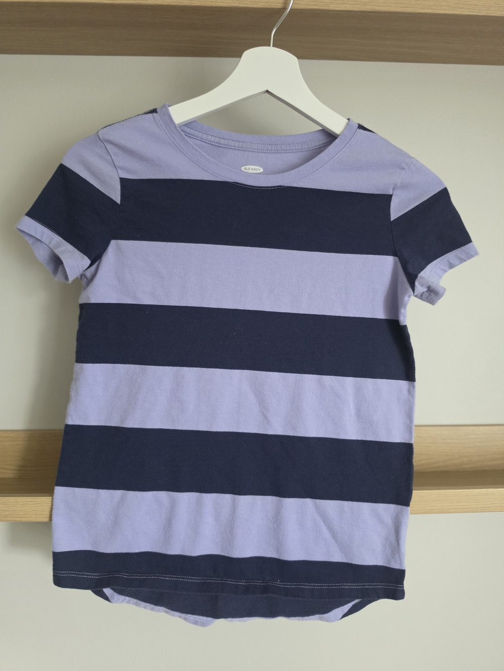 Old Navy Lavender and Navy Wide Stripe Short Sleeve Tee